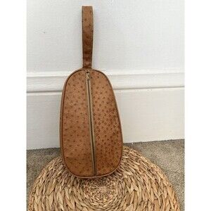 Vtg Ostrich Embossed Avocado Sling Bag Western Tan Zipper Clutch Country Ranch